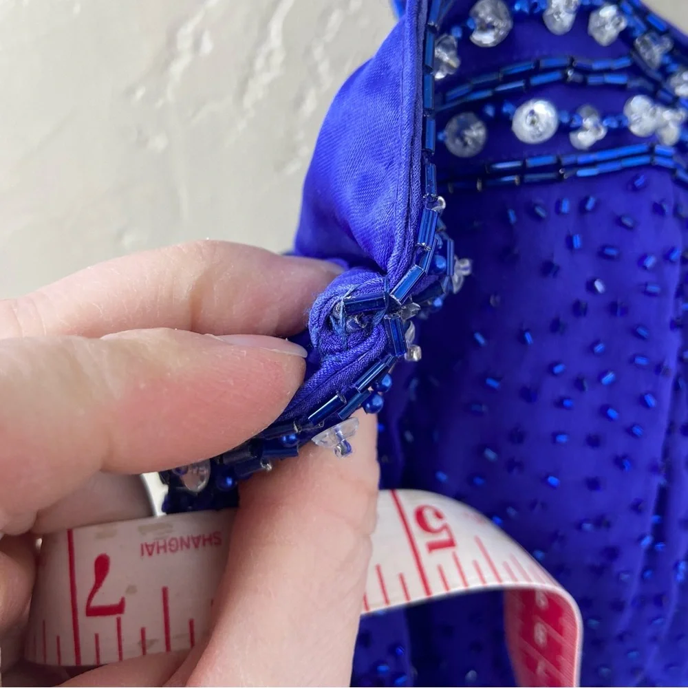 Stunning Alyce Designs formal gown - sapphire blue w/ silver and blue beading - Picture 12 of 13